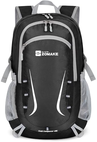 ZOMAKE Faltbarer Rucksack 35L,Groß Leichter Rucksäcke Wasserdicht Wanderrucksack Packable Backpack für Damen Herren Outdoor Wandern(Schwarz)