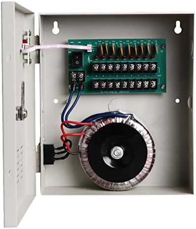 внутрішній view of the EVERSECU 9-Channel AC 24V 5A CCTV Power Box showing the circuit board and output terminals