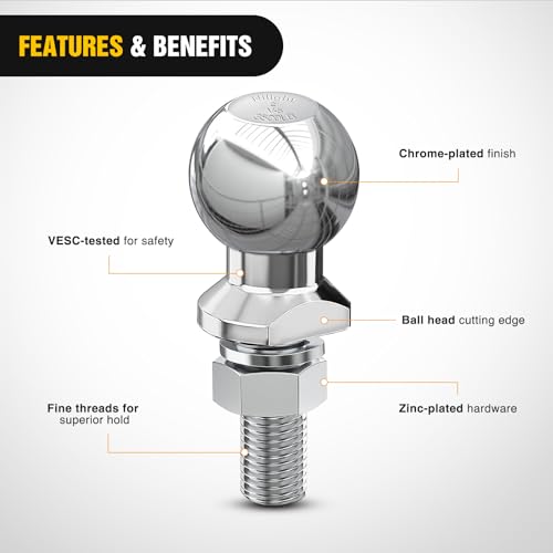 Image of Nilight 2 inch Chrome Trailer Hitch Ball | 3,500 lbs, 3 /4 inch x 1-3 /4 inch Shank Universal fit Trailer Hitch Ball Custom Engineered for Heavy Duty Towing