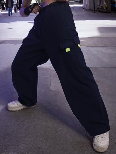 Image of Tokyo Talkies Baggy Loose Fit Parachute Trousers |High Rise with Drawstrings|Elasticated with Side Pockets
