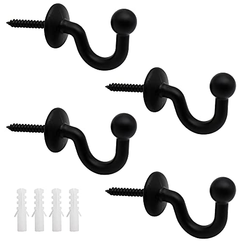 PLCatis Lot de 4 Crochets Rideaux Embrasses de 64mm en Métal Noir Retenue de Rideaux Muraux Embrasse à Rideau U Design Multifonctionnels pour Rassembler Les Rideaux et Crocher Les Vêtements ou Sacs