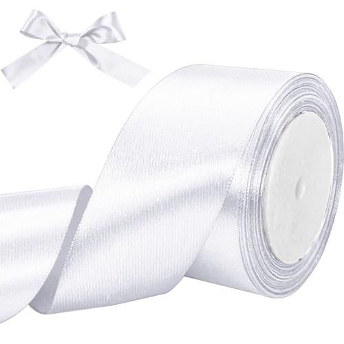 Luomorgo 2 Inch Satin Ribbon 25 Yards White Satin Ribbon Fabric Ribbon for Gift Wrapping Flower Bouquet DIY Craft Sewing Wedding Birthday Party Decorations