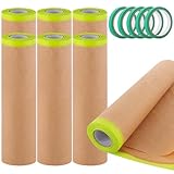 YOUNTHYE 7Rolls Masking Paper for Spraying, 24" x 36ft Paint Masking Paper Pre-Taped Masking Film, Tape and Drape Masking Film for Car Furniture Carpet Protection