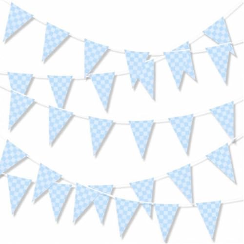 Tatuo 115ft Blue Checkered Flag Banner Racing Birthday Decorations Blue