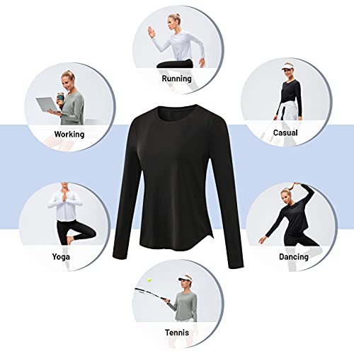 Staright Camisa de ioga feminina com decote em O de mangas compridas de secagem rápida e úmida Camis