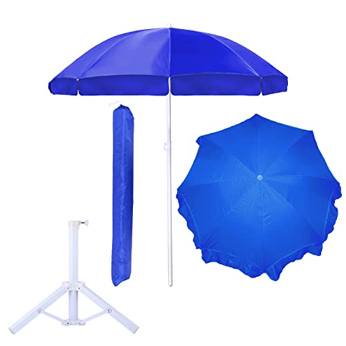 Image of OUTO 7ft /42in Garden Outdoor Umbrella with Stand Foldable Big Size Heavy Duty Waterproof Rain & UV Sun Protection Patio for Balcony Shedding Cantilever & Lawn (7 Feet /42 Inch Rib Arm, Blue)