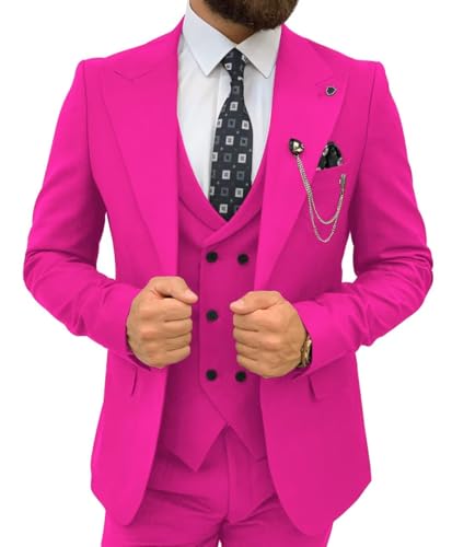 3 Piece Men's Suits Slim Fit Double Breasted Suit for Men Two Button Solid Blazers Vest Pants Set Formal Wedding Suit