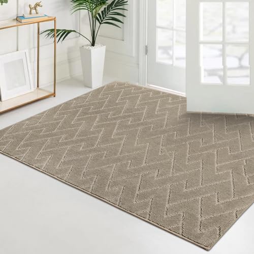PURRUGS Easy Care Area Rug 4ft x 6ft, Non-Slip Machine Washable Entry Rug, Dog Door Mat, Stain Resistant Accent Rug for Hallway, Bedroom, Living Room and Mudroom, Taupe