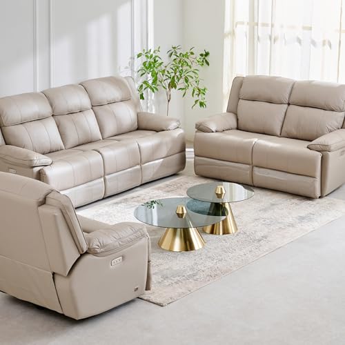 Image of Home Centre | Torino Half Leather 3+2+1 Seater Electric Recliner Set | Recliner Sofa for Living Room | Solid Wood | Grey | 2 Year Warranty