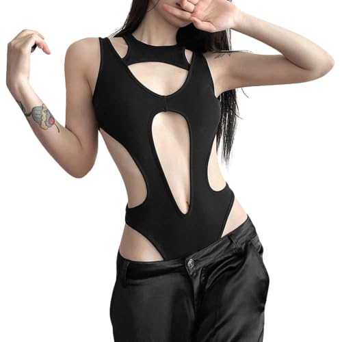 Body negro de cuello alto sin mangas ropa de club fiesta baile mujer
