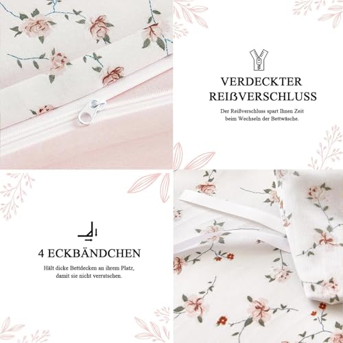Tospass Blumen Bettwäsche 200x200 Weiß Bunt Floral Aesthetic BettwäscheSet – Ansicht 6