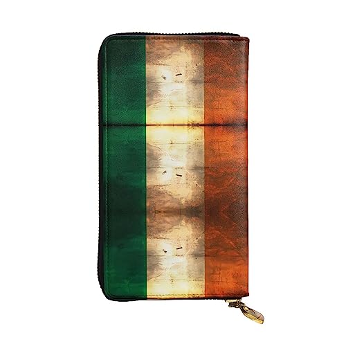 Leather Wallet - Stylish and Functional Wallet for Women with Multiple Compartments and Zipper Design Retro Irish Flag Prints, Black, One Size