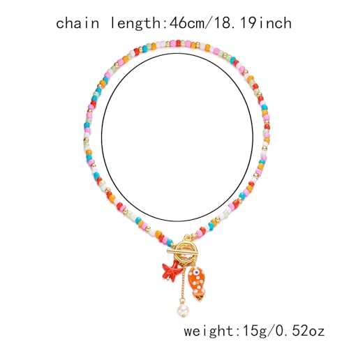 RINHOO FRIENDSHIP Ceramic Fish Necklace Toggle Boho Beachy Hawaiian Colorful Beads Summer Choker Delicate Fish Necklace for Women Men (Multi) — view 2