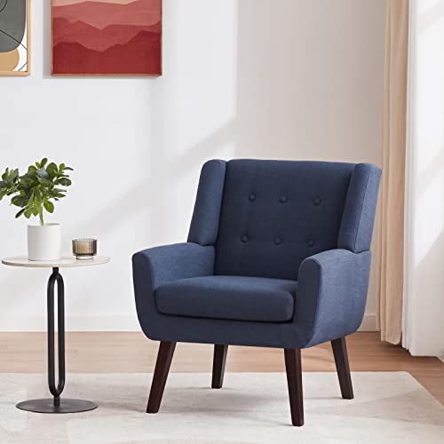 Huimo Accent Chair, Upholstered Button Tufted Armchair, Linen Fabric Sofa Chairs For Bedroom, Living Room, Mid Century Modern Comfy Reading Chair (Dark Blue) #TOP5