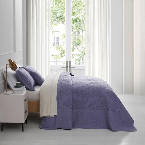 Image of CHIXIN Bedspread Coverlet Quilt Set Full Size - Lightweight Bedding Cover - Beautiful Stitching - 5 Piece Reversible Bedspread - Luxury Damask Paisley Pattern (Full, Lavender)