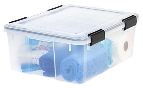 Image of IRIS USA 30 Quart WEATHERPRO Plastic Storage Box with Durable Lid and Seal and Secure Latching Buckles, Clear with Black Buckles, 1 Pack