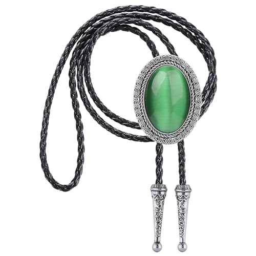 Image of Jeilwiy Bolo Tie for Men Real Stone Westwern Cowboy Ties Silver Bolos Women Leather Necktie Gift for Birthday Christmas