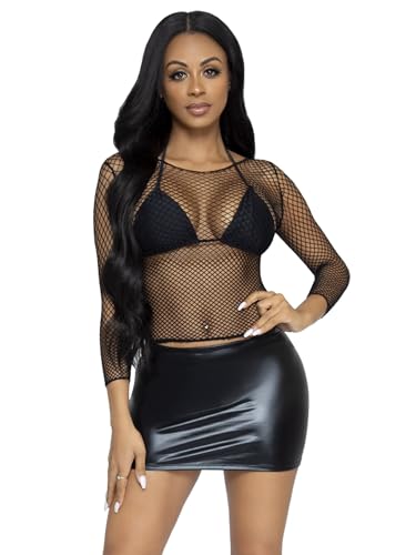 LEG AVENUE 8278 Netz-Shirt mit langem Arm Einheitsgröße (EUR 36-40), Schwarz