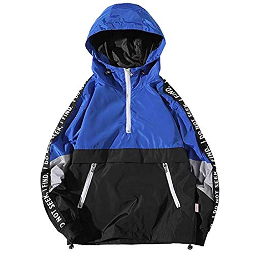 Hzcx Fashion Mens Pullover Hooded Waterproof Lightweight Windbreaker Jackets(Blue,L) #TOP20