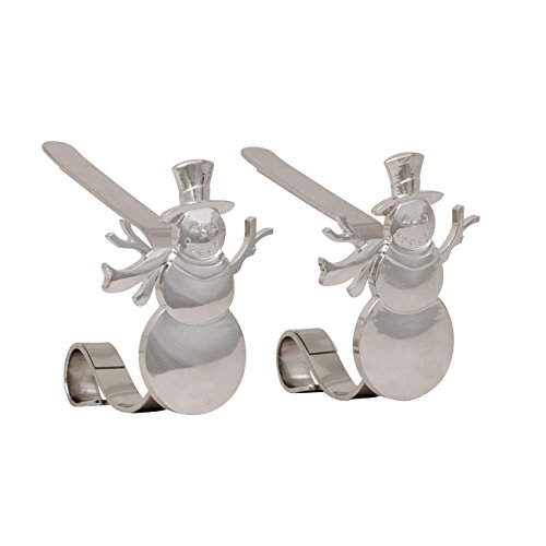 Haute Decor MantleClip Stocking Holders with Removable ZINC Alloy Holiday Icons (2-Pack Snowman, Silver)