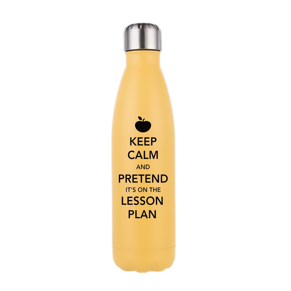 Giftme Keep Calm and Pretend It's On The Lesson Plan, Best Teachers Presents, Stainless Steel Bottle. (Matt Yellow)