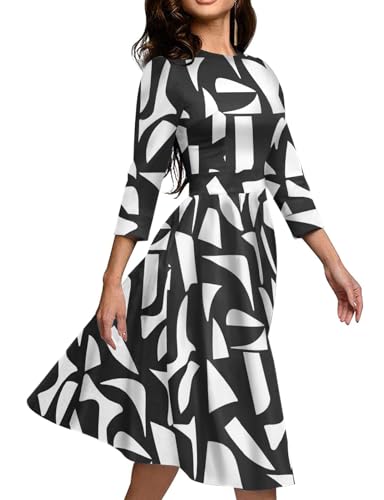 Image of Simple Flavor Women's Floral Vintage Dress Elegant Midi Evening Dress 3 /4 Sleeves