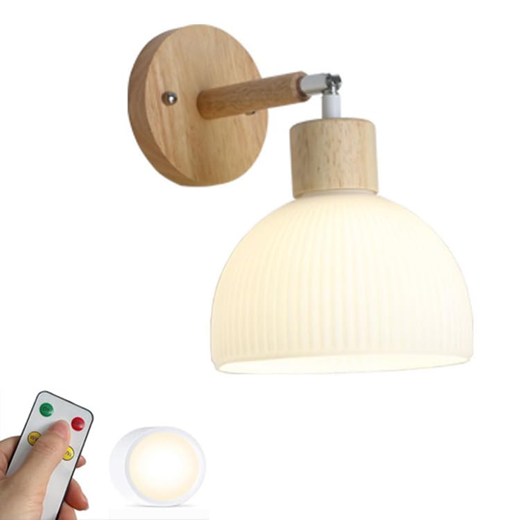 Aplique de pared con pilas de diseño mid-century en vidrio y madera