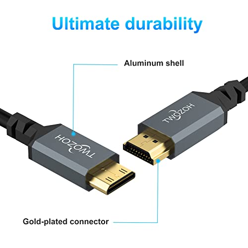Twozoh Mini HDMI to HDMI Coiled Cable, Mini HDMI Coiled Cable Support 3D 4K UHD, 1080p, for Projector, Monitor, Tablet, Camcorder (HDMI 2.0) (Extend up to 1.5M/5FT)