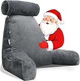 mittaGonG Extra Large Reading Pillow for Sitting in Bed Adult with Detachable Neck Support Cushion & Backrest Pillow for Bed with Arms and Side Pocket Shredded Foam Back Pillow with Washable Cover