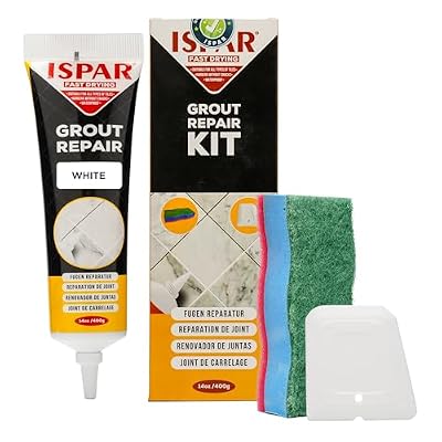 ISPAR Tile Grout Repair Set for Wall and Floors Tile Joints with Spatula and Sponge, Repair Mortar, Fill and Reviver The Joints, Quick-Drying, Ready Mixed Grout, White
