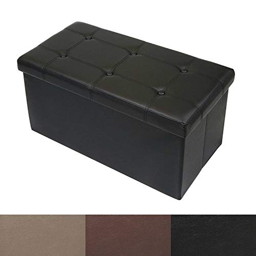 casa pura Ottoman Storage Bench | Classic-Design Upholstered Ottoman Coffee Table Foot Rest | Faux Leather - Black | Multiple Sizes and Colors - 30 x 15 x 15\