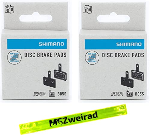 2x Shimano B05S-RX Bremsbeläge Resin Blister Verpackung inkl. MSZweirad Reflexband Nachfolger B01S B03S