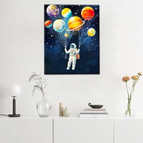 Astronaut Holding Planets Balloons DIY Paint by Numbers for Adults Outer Space Astronaut DIY Digital Oil Painting Acrylic Paint Graffiti Painting Kits Canvas Pop Art Decor 16x20 Inch （without Frame ） by Tucocoo - Used condition - Image 2