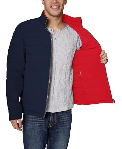 Image of Nautica Men's Reversible Quilted Puffer Jacket -Midweight Mechanical Stretch Winter Coat