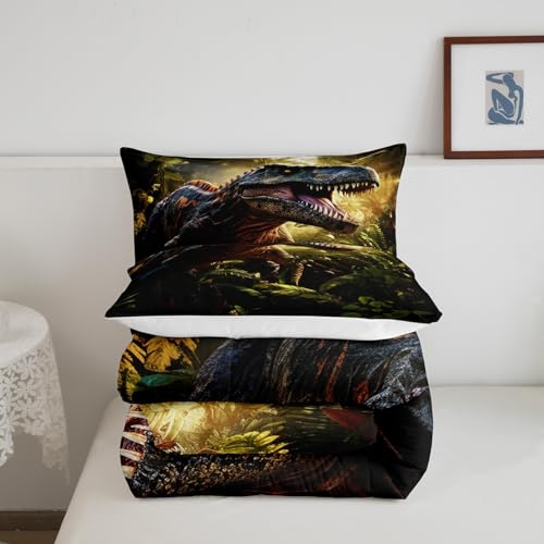 Erosebridal Conjunto de edredom completo de dinossauro 3D para meninas, meninos, crianças, vida selv