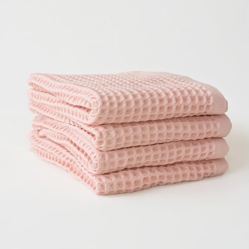 Viva Maison Waffle Hand Towels for Bathroom Set of 4, Light Pink, 20x35