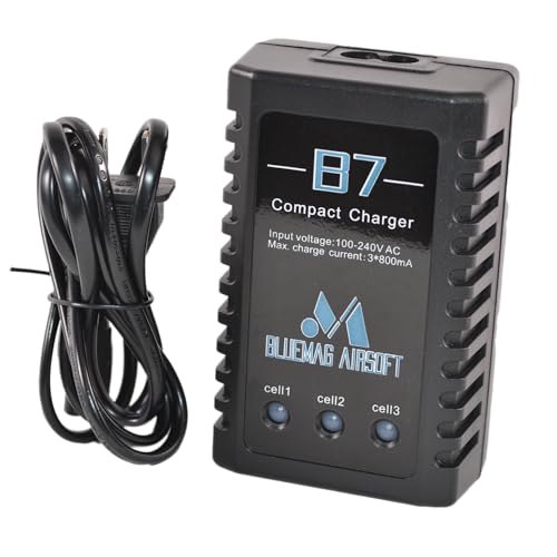 BlueMag Airsoft - Lipo Charger by BMA - B7 Compact Pro Upgraded - 2S-3S 7.4v-11.1v - Intelligent Battery Charging - 1.2M Long Extended Cord