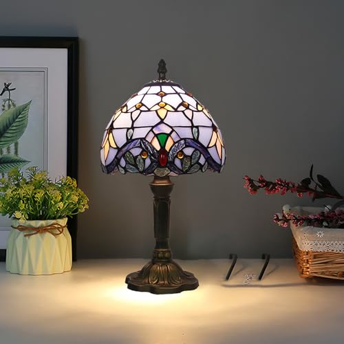 XINYASEE Lámpara Tiffany,lámpara de noche retro vintage,pantalla de vidrio de color, lámpara de mesita de noche barroca,para sala de estar, dormitorio, estudio, oficina (B)