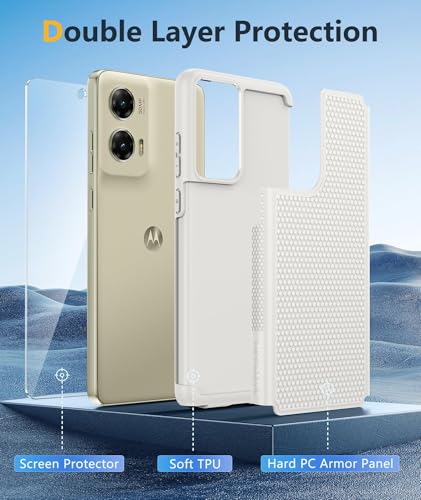 Image of FNTCASE for Moto G-Stylus 2024 Case: 14FT Military Grade Drop Protection with Screen Protector Shockproof Rugged Anti-Slip Sweat-Resistant Matte Dual Layer Daily Cover - 6.7 inch (White)