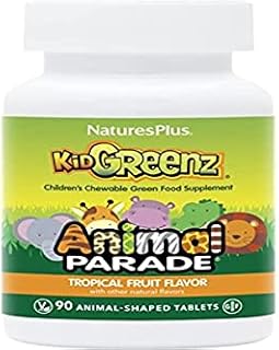NaturesPlus Animal Parade KidGreenz - Childrens Chewables Green Superfood Supplement - Natural Tropical Fruit Flavour - Vegan, Gluten Free - 90 Animal Shaped Tablets