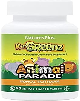 NaturesPlus Animal Parade KidGreenz, Tropical Fruit Flavor - 90 Animal-Shaped, Chewable Tablets - Vegetarian, Gluten Free - 90 Servings