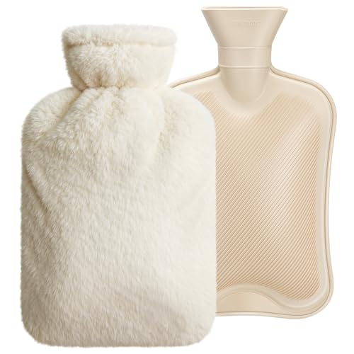 URBZUE Wärmflasche mit Weichem Bezug, Auslaufsicher 2L Hot Water Bottle Nackenwärmflasche Wärmekissen Rücken, Naturkautschuk + Bettflasche...