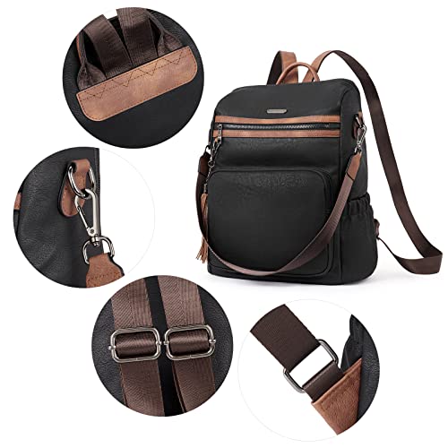 Image of CLUCI Backpack Purse for Women Fashion Leather Designer Travel Large Ladies Shoulder Bags with Tassel Oil Wax Black