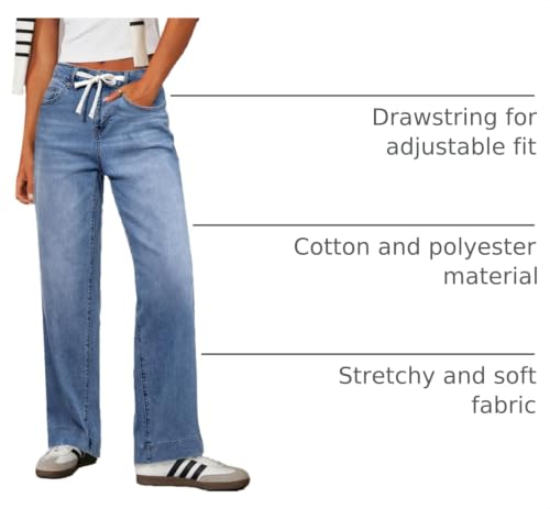 Image of Sidefeel Women's High Waisted Straight Leg Jeans Drawstring Denim Pants