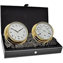 MASTER-MARINER First Light Collection, Nautical Cabin Gift Set, 5.75 Diameter Clock and Comfort Meter Instruments, Gold Finish, Classic White dial