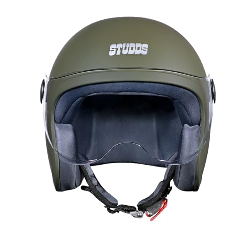 Image of Studds Jet Open Face ISI Certified Helmet with Chopper Visor Military Green - L