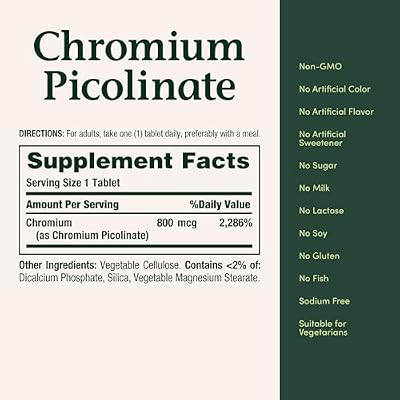 Nature's Bounty Chromium Picolinate, Supports Fat, Protein & Sugar Metabolism, Mineral Supplement, 800 mcg, 50 Tablets