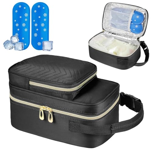 Breastmilk Cooler Travel Bag with Ice Pack Portable Breastmilk Cooler Bag with Buckle Handle Insulated Breastmilk Storage Bag Cooler Black