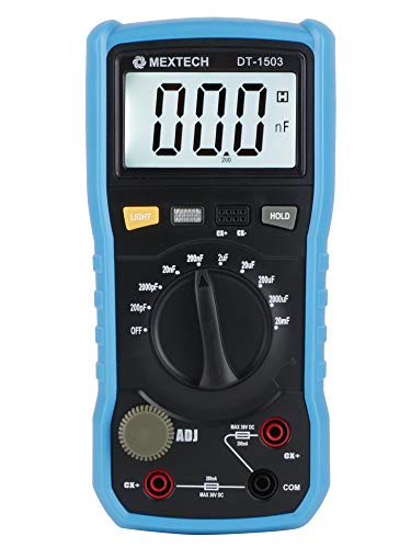 Image of MEXTECH Digital Capacitance Meter DT1503 | 3 Digit LCD | pF to mF Range | Backlit Display, Data Hold, Zero Adjust | Lab, Factory & Educational Use