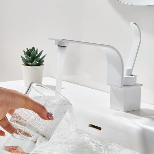 Mitigeur de lavabo blanc laiton robinet moderne levier unique sans fuite - 4